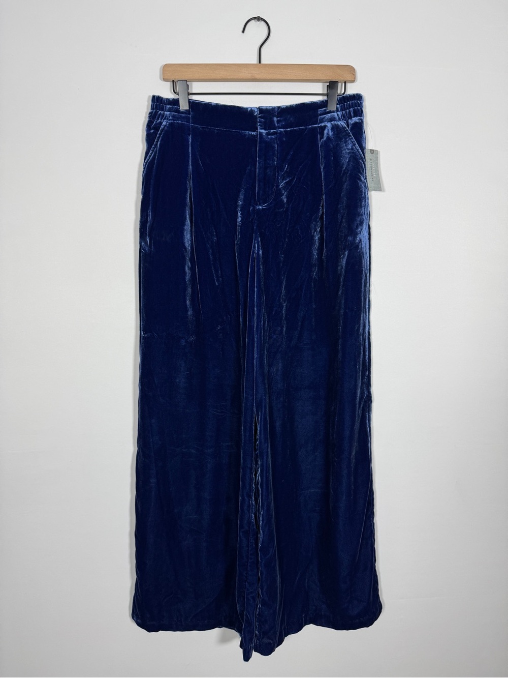 WP87 {Anthropologie} Short Petite Bright Blue Velvet Velour Wide Leg Dress Pants